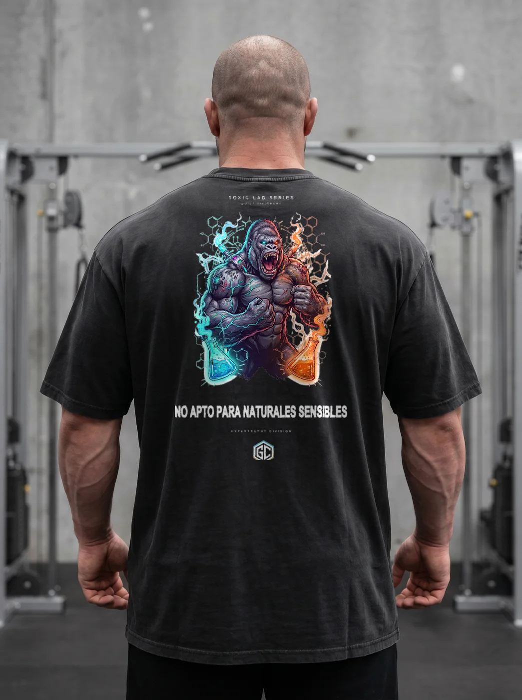Camiseta oversize Faded Black con la gran gráfica de etiqueta de advertencia 'Not Intended for Sensitive Naturals' estampada en la espalda